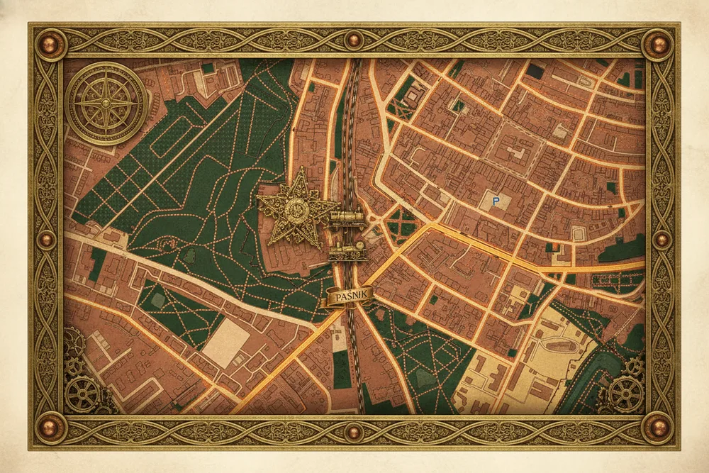 Stylizowana mapa okolicy — Dworzec Świdnica Miasto, ul. Dworcowa 2